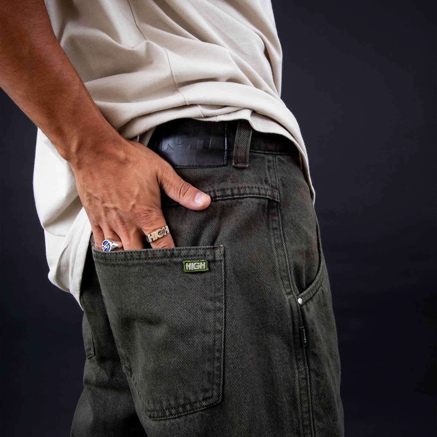 Jeans Pants Logo Line Desert Green