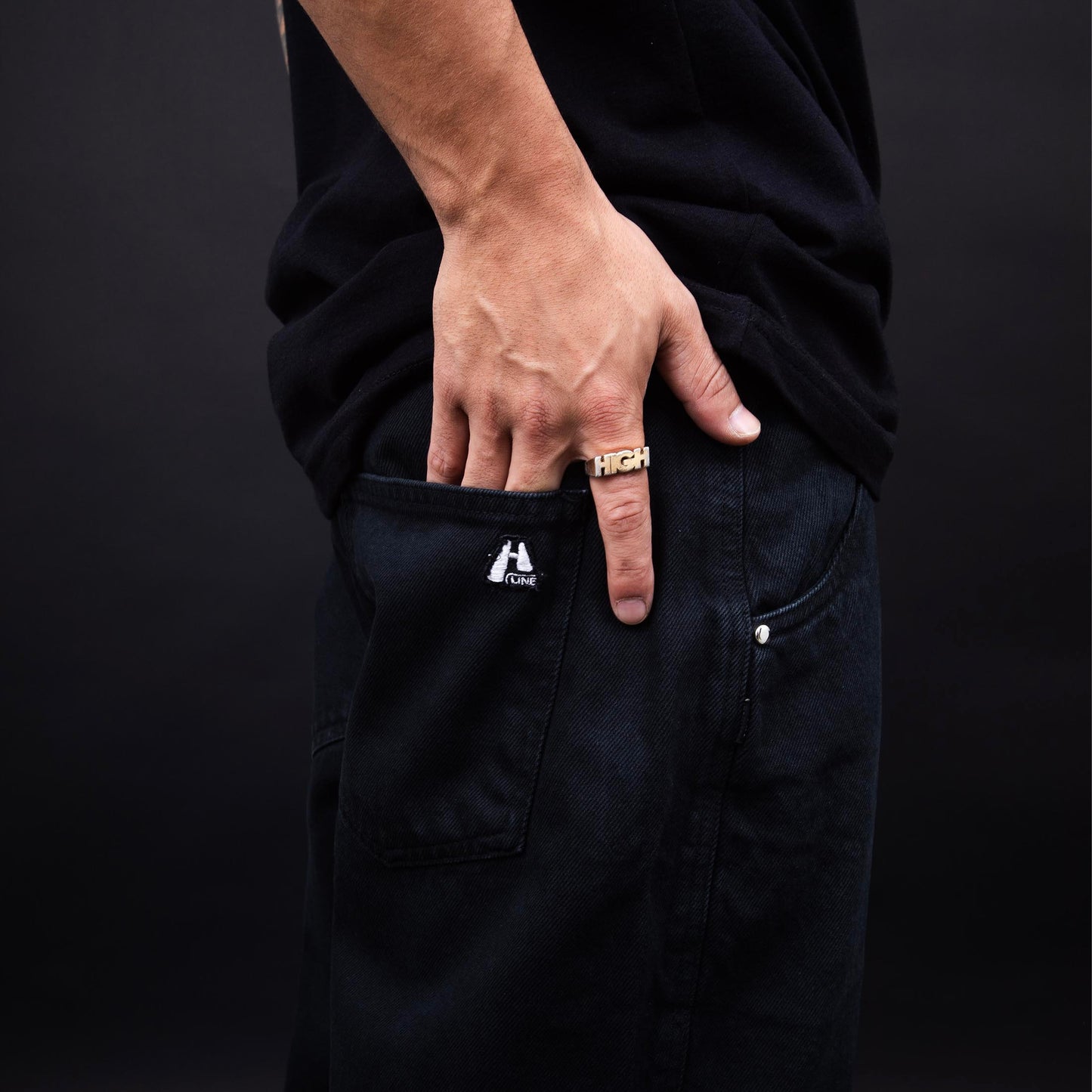 Jeans Pants Logo Line Black