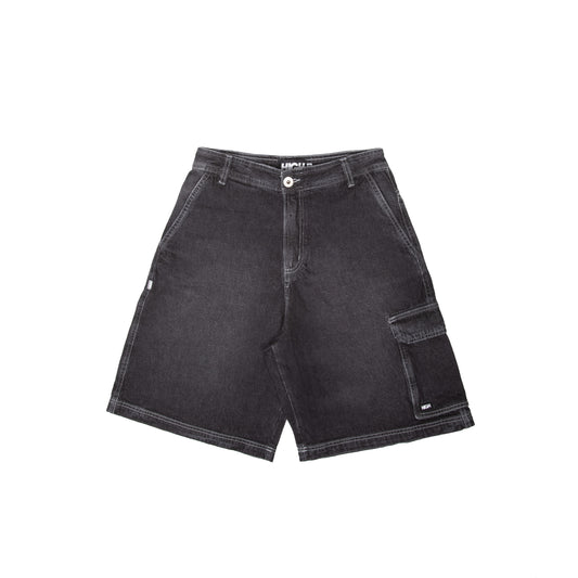 Faded Denim Shorts Black
