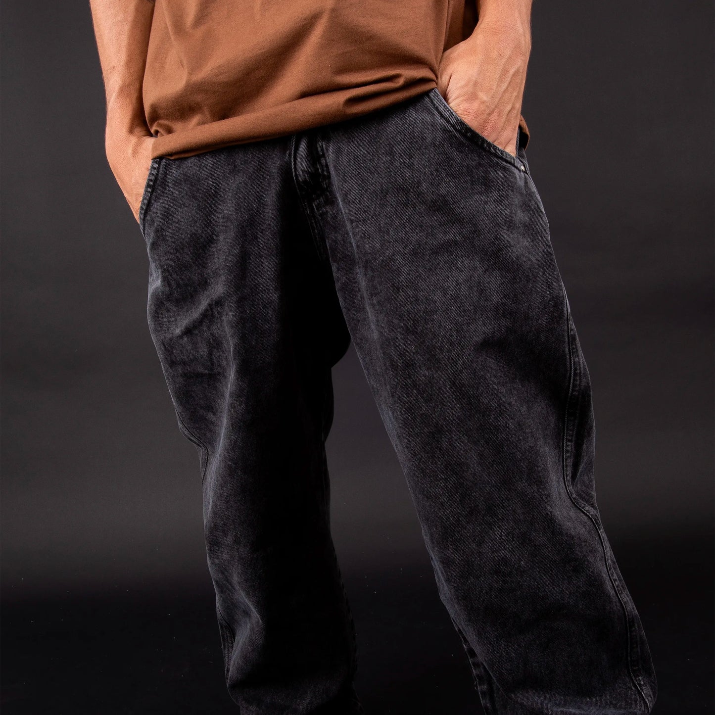 Jeans Pants Logo Line Washed Black