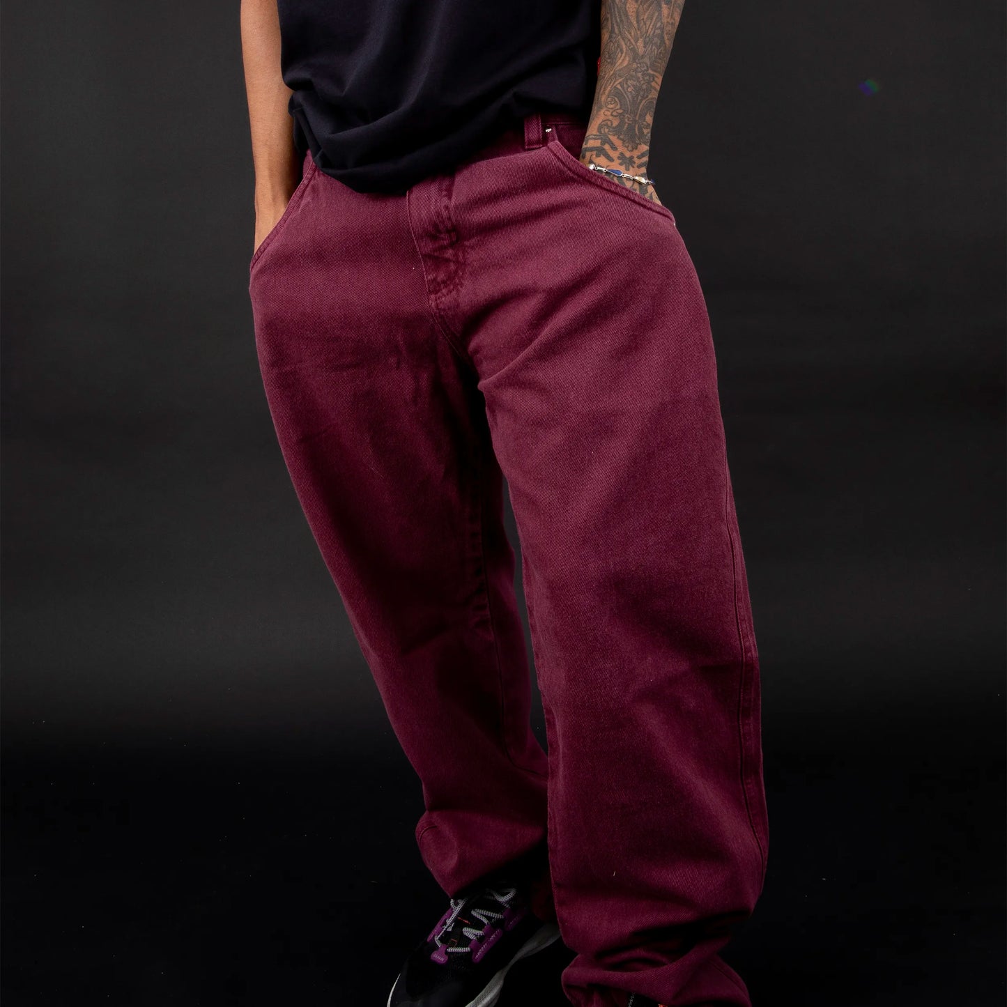 Jeans Pants Logo Line Wine