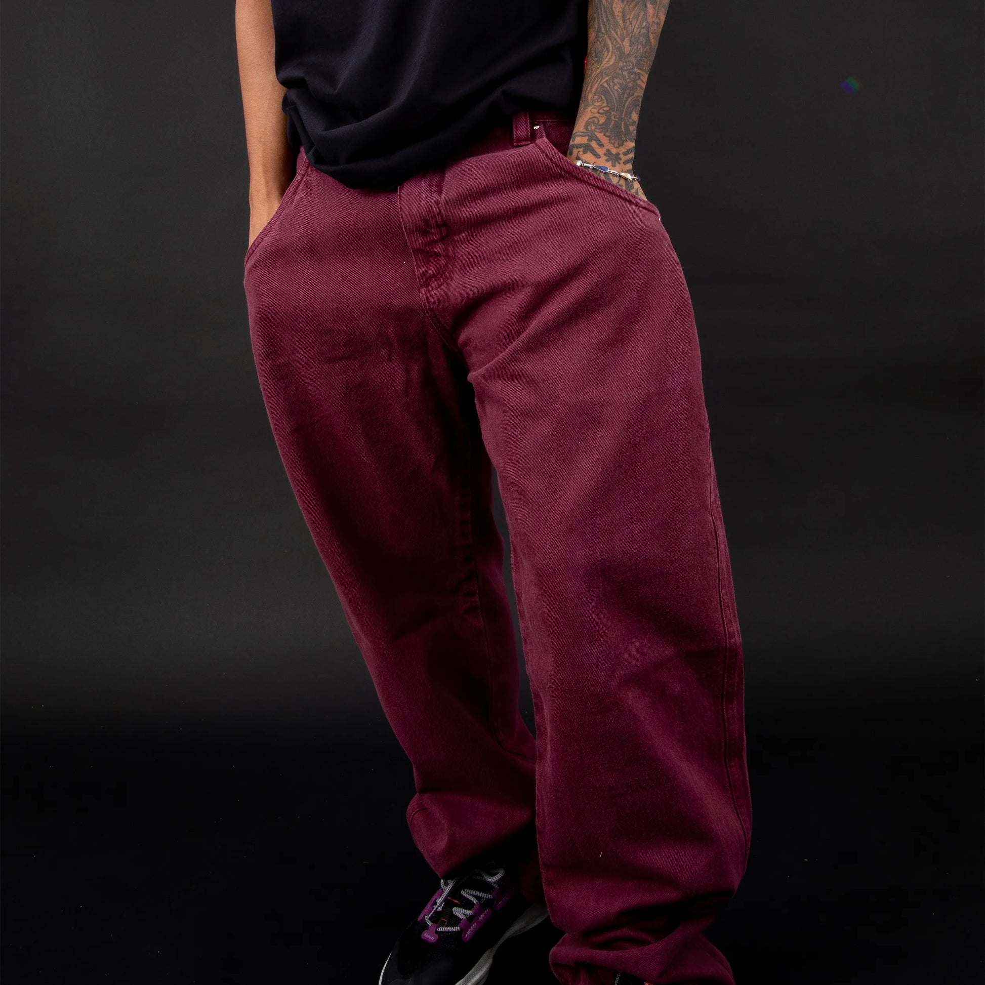 Jeans Pants Logo Line Wine