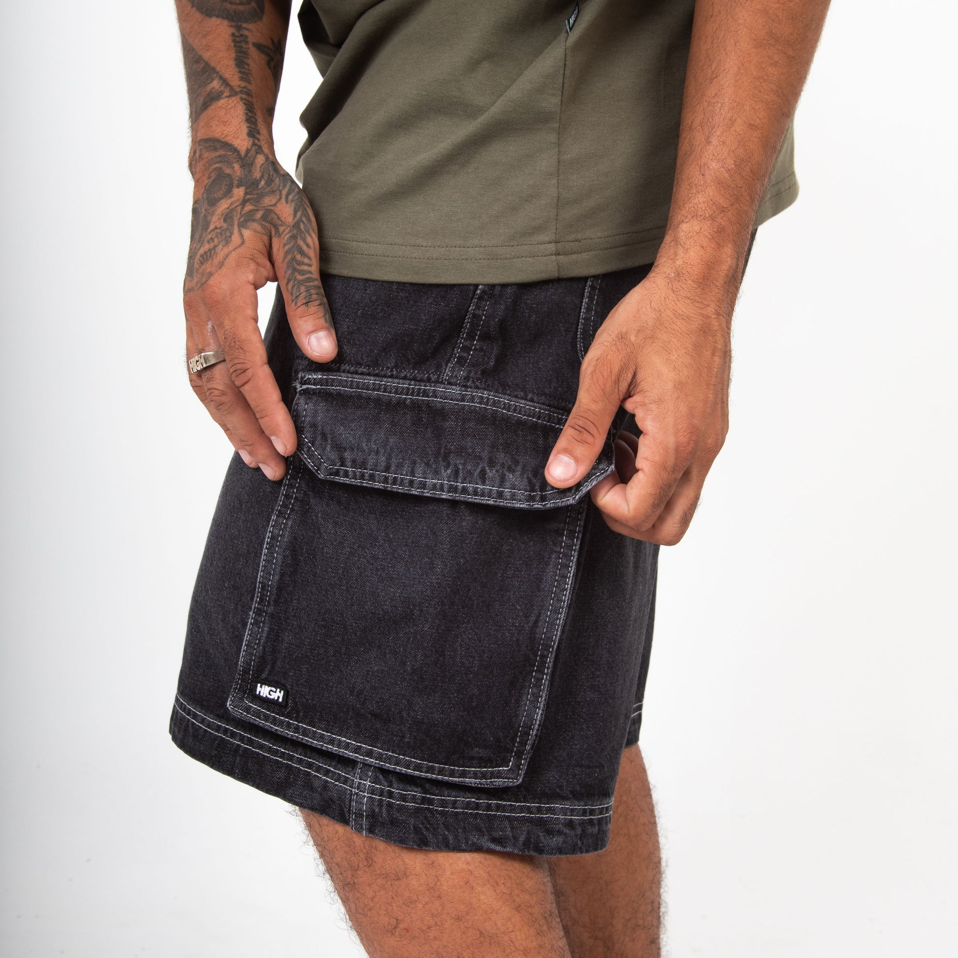 Faded Denim Shorts Black