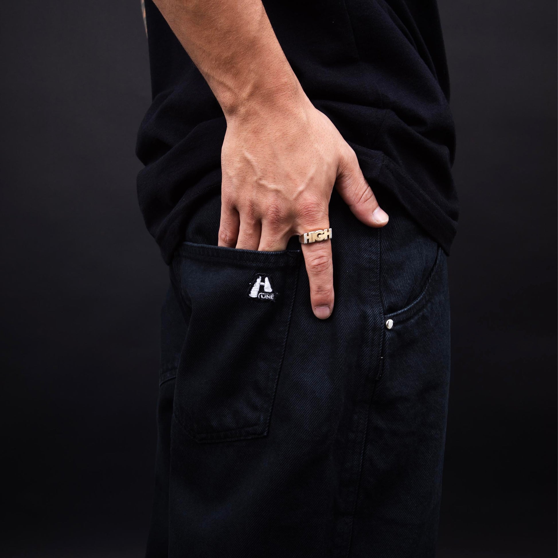 Jeans Pants Logo Line Black